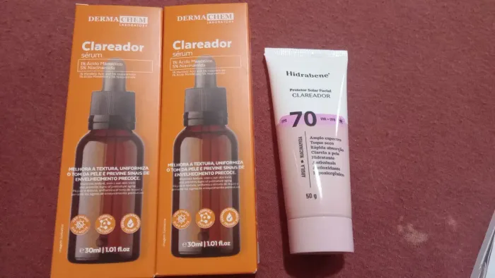 Kit 2 serum clareador de rosto + 1 protetor solar rosto 70 fps