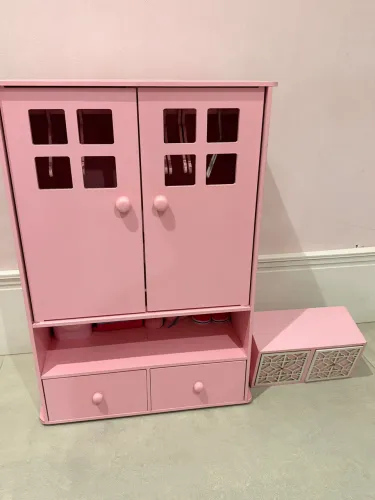 Guarda-Roupa Infantil de Boneca Rosa + Gaveteiro | Estilo Barbie