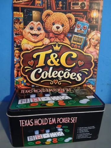 Kit de Pôquer Texas Hold'em com 200 fichas em lata