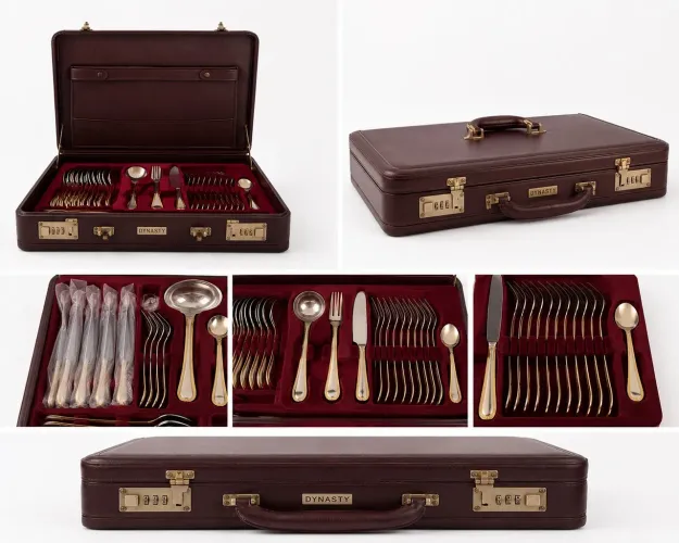 Faqueiro Dynasty Alemão 100 Peças com Filetes de Ouro