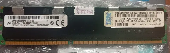Memória RAM 32GB DDR3L ECC Registered PC3L-8500R Servidor
