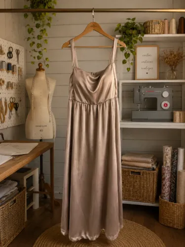 Vestido Longo Plus Size G2/G3 Nude Cetim + Echarpe