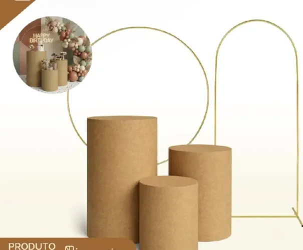 Kit Trio Mesas Cilindros Mdf + 2 painéis