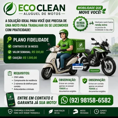 Aluguel mensal, semanal, fidelidade. 