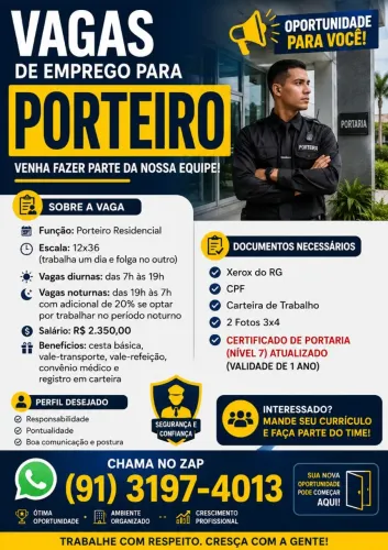 VAGAS PARA PORTEIRO