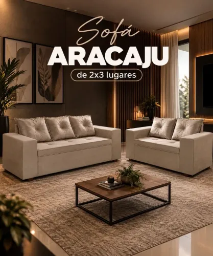 Sofá Aracaju 3 x 2 Lugares*<br>Cor: Bege