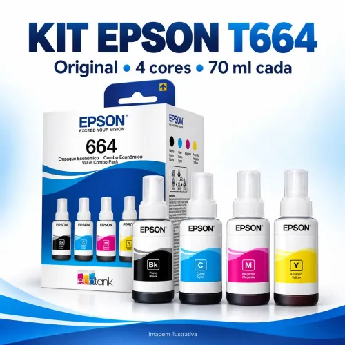 Kit Tinta Epson T664 Original 4 Cores 70ml L355 L365 L375 L395 L495