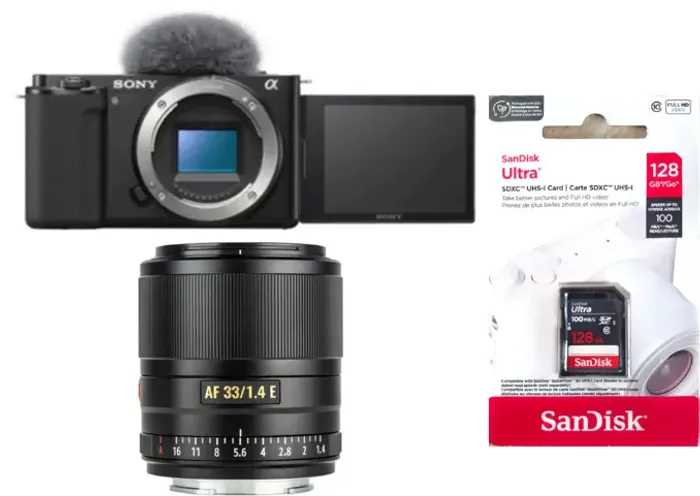 Sony Alpha ZV-E10 + Lente Viltrox 33mm 1.4 + cartão 128 gb