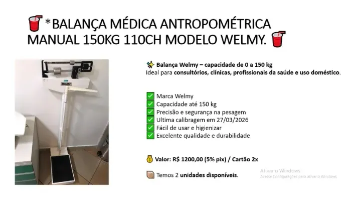 Balança antropométrica Welmy Manual - até 150kilos