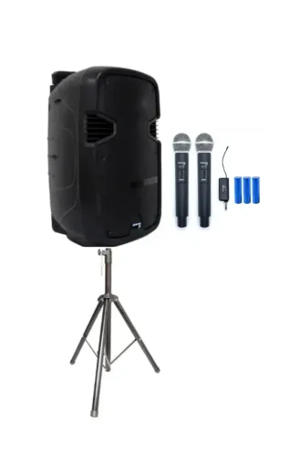 KIT - CAIXA DE SOM ATIVA 12" SOLUS CS-120 + MICROFONE DUPLO SOLUS MM-120D +TRIPÉ DE CAIXA