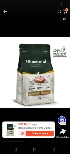 Ração para GATOS Bionatural prime castrados