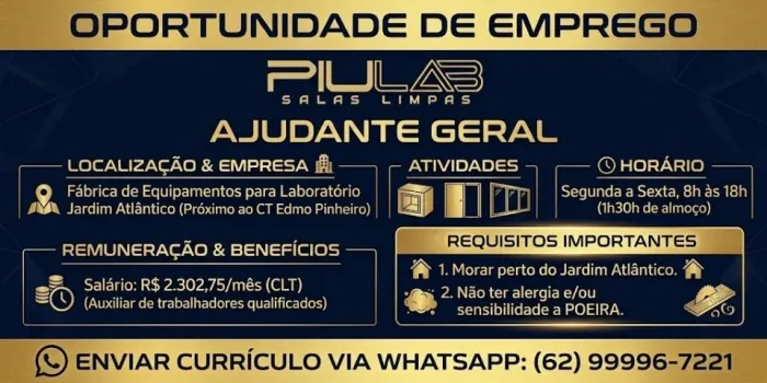 Duas vagas para ajudante em fábrica, observar as imagens com atençao