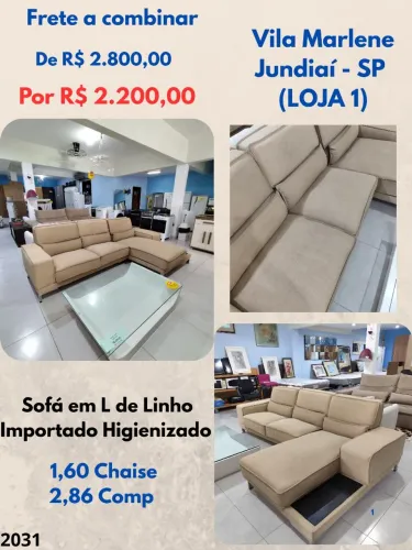 Sofá em L de Linho Importado Higienizado 