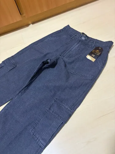calça jeans cargo n38 cinza escuro