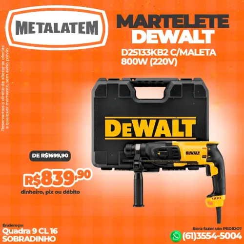 MARTELETE PERFURADOR / ROMPEDOR SDS PLUS 800W 3 MODOS COM MALETA - 220V D25133KB2
