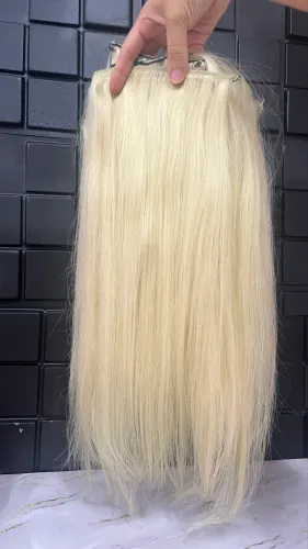 Cabelo humano 55cm 150g na tela loiro pérola