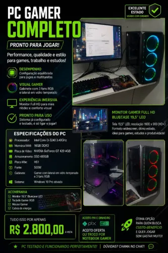Pc gamer vendo ou Troco por Notebook