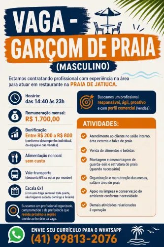 VAGA - GARÇOM DE PRAIA (MASCULINO)