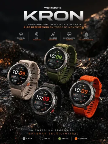 Smartwatch Kron a prova d'Agua 3ATM GPS integrado recebe notificações wearzone
