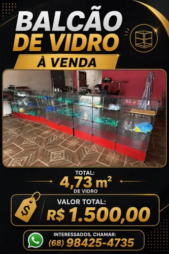 Balcão de vidro de 3 repartições de 4,73m