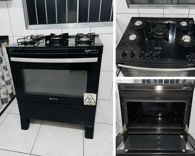 Fogão Atlas Agile Glass 5 Bocas - Mesa de Vidro - Ótimo Estado