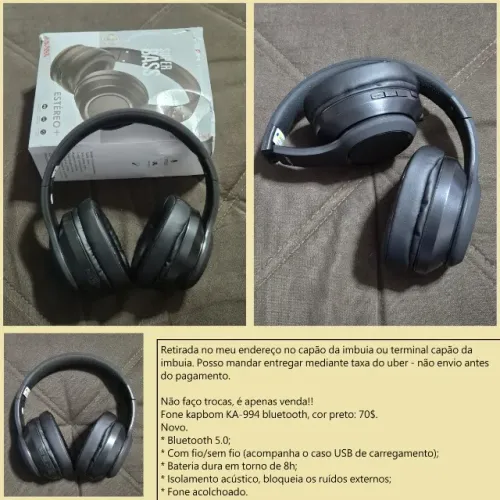Fone Kapbom KA-994 bluetooth preto novo