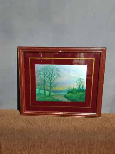PINTURA A ÓLEO VINTAGE EMOLDURADA DE PAISAGEM DE ÁRVORE.Artista Vincent Selby.seculo XX n