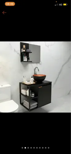Kit Completo com Gabinete Retrô Industrial para Banheiro + Cuba e Espelho