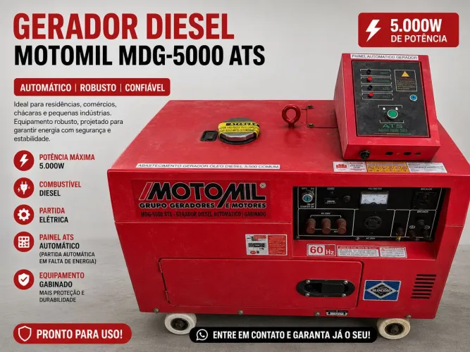 Gerador Diesel Motomil MDG-5000 ATS Automático 5kVA Cabinado