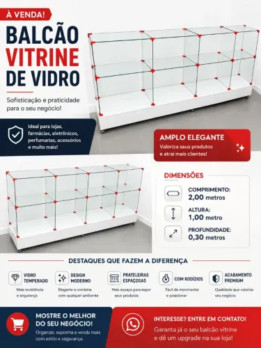 Balcão de vidro com base em MDF