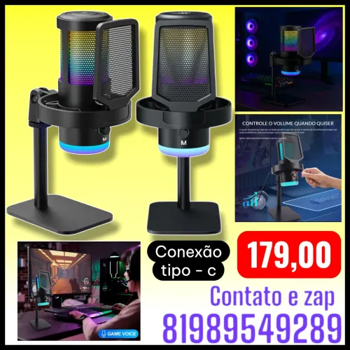 Microfone Condensador Rgb Gamer Redução De Ruído Cardioide ON-MC846