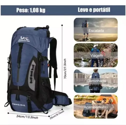 Mochila impermeável para hiking/trekking/caminhada 65+5 Litros