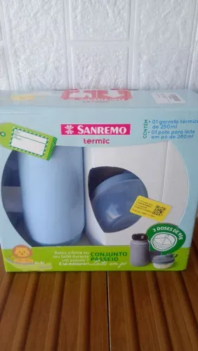 Kit passeio garrafa térmica infantil + pote dosador com divisórias 