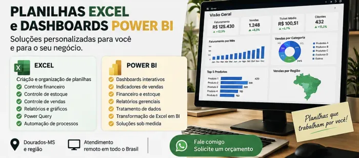 Criação de Planilhas Excel e Dashboards Power BI