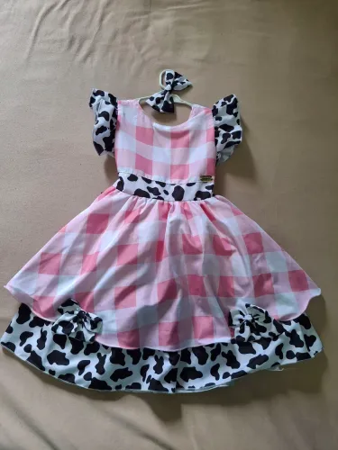 Vestido fazendinha vaquinha + laço de cabelo 