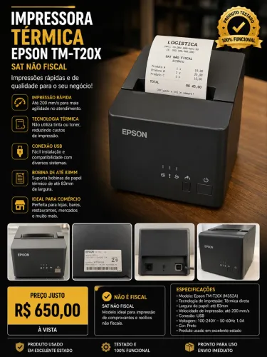 Impressora Térmica Epson TM-T20X USB 80mm Fiscal e não fiscal Seminova
