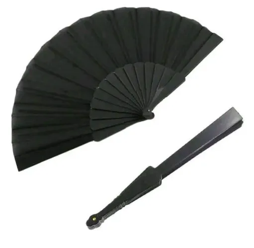 Leque de mão compacto liso preto 