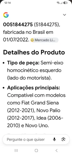 Semi-eixo homocinético esquerdo (lado do motorista). Fiat uno novo 2012 endiante.