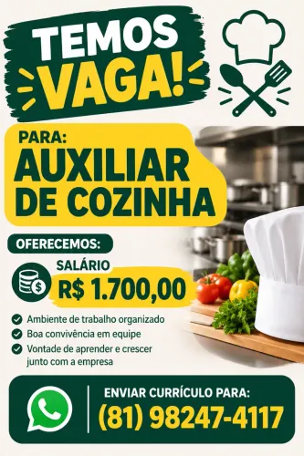 Vaga auxiliar de cozinha (sexo feminino)