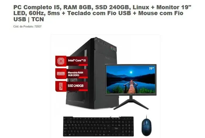 Pc Completo i3-2100 3.1GHZ 8GB, SSD 240GB, Linux, Preto