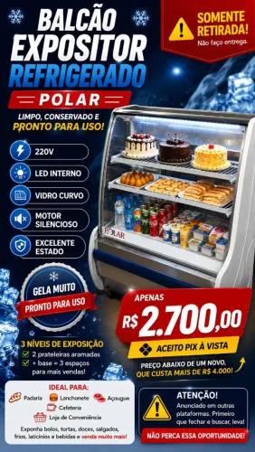 Balcão Expositor Refrigerado Polar Vidro Curvo 220V - Limpo e Gelando