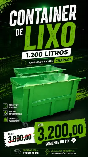 Container de Lixo 1.200 litros de Aço (novo)