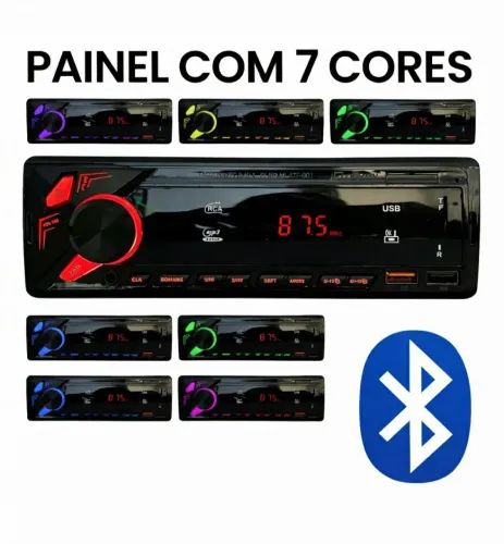 Radio automotivo Som Carro Universal com USB, Bluetooth e 2 usb auxiliar cartão memória