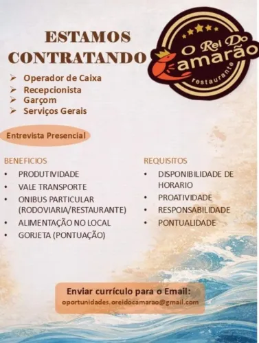 Garçom - Recepcionista e diversas áreas 