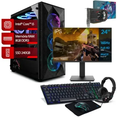 PC Gamer i5 8GB 240GB RX550 4GB + Monitor 24" + Kit Gamer FRETE GRÁTIS