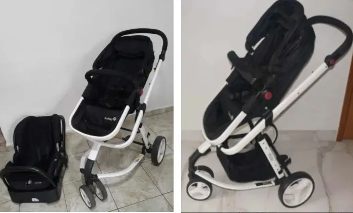 Carrinho 3 rodas Travel System Mobi Safe Preto E Branco