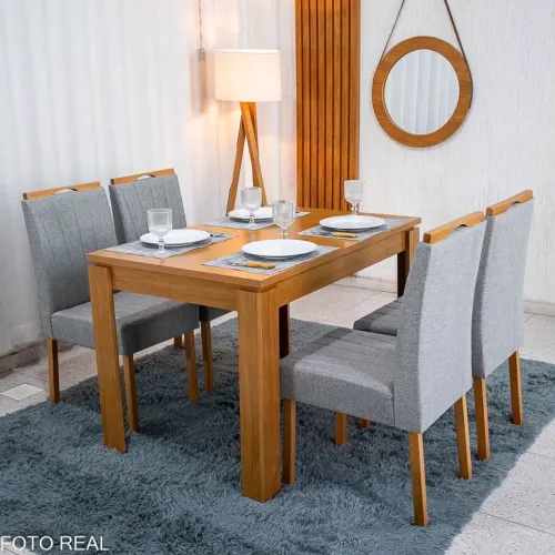 Mesa de Jantar Felina 120x80 C/4 Cadeiras Linho MDF/MDP rf4 S