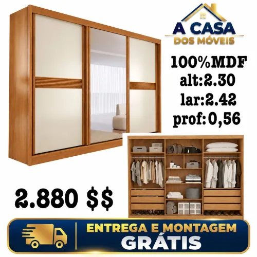 Guarda roupa 100% MDF com espelho