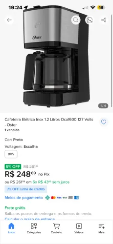 Cafeteira Elétrica Inox 1.2 Litros Ocaf600 127 Volts - Oster