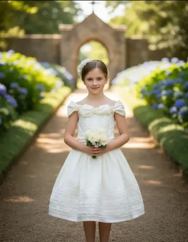 Vestido de Festa Infantil Branco/Off-White + Acessório de Cabelo